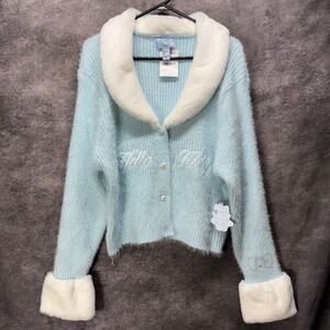 Forever 21 Hello Kitty & Friends Baby Blue Faux Fur Cardigan Sweater Size 3X